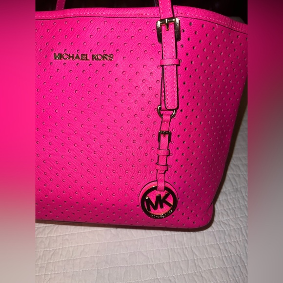 Michael Kors Vibrant Pink Perforated Tote - Picture 3 of 11
